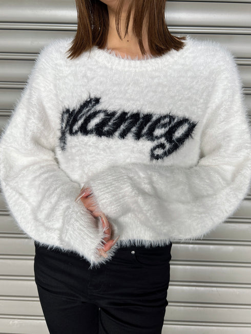 ロゴシャギーニットトップス